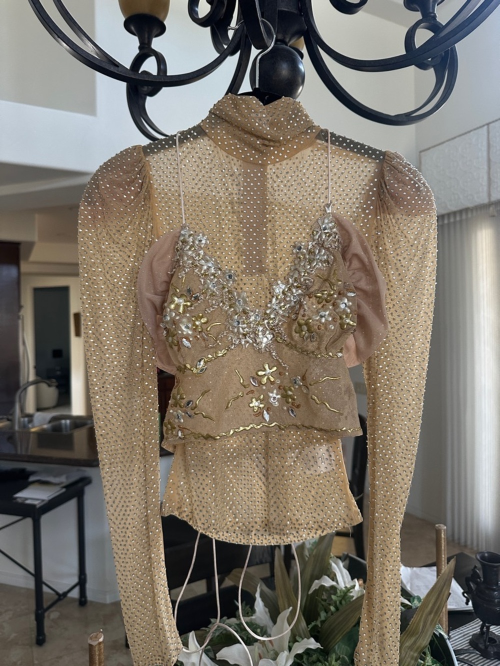 Beaded Sheer Gold Top with Embellished Bust